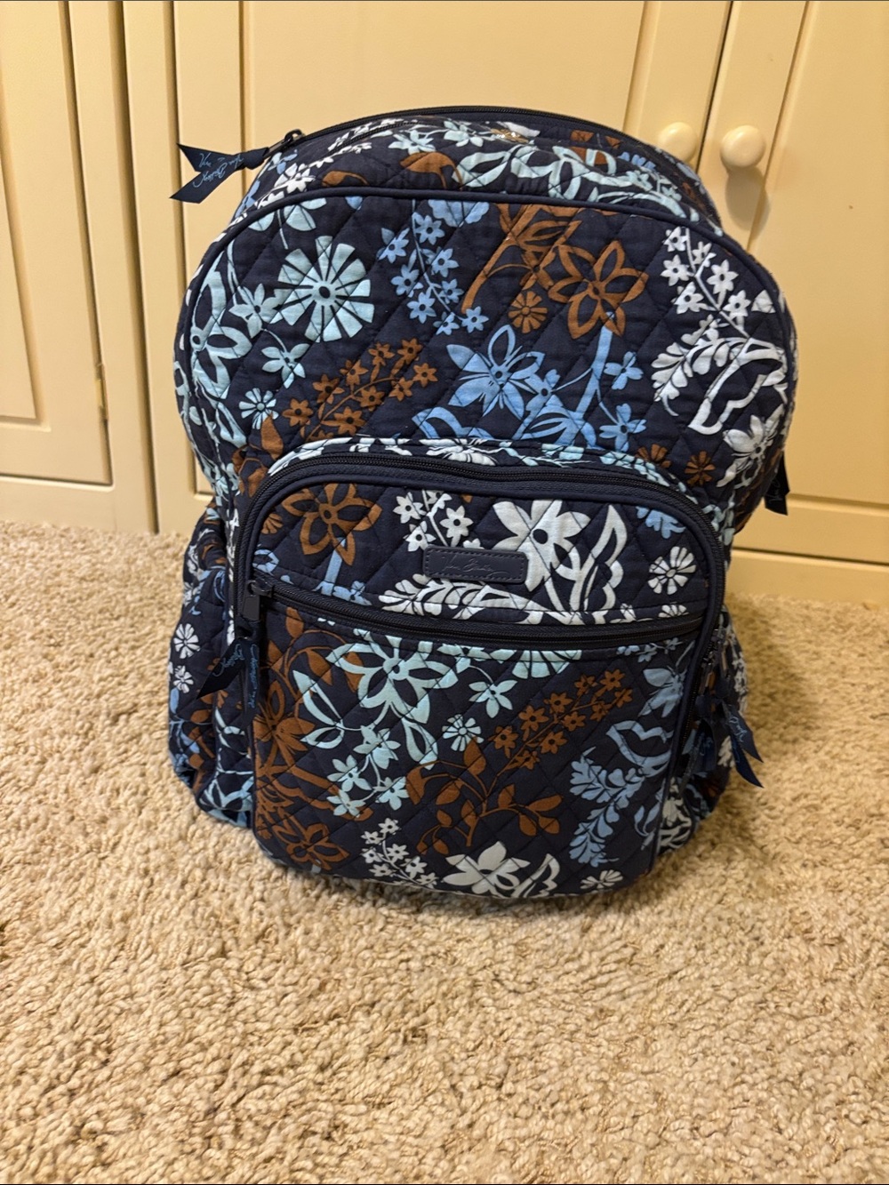 Vera Bradley Quilted Floral Backpack - Navy, Light Blue & Brown